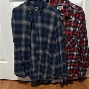 Faded Glory Plaid Button-Down Shirts - Navy and Red